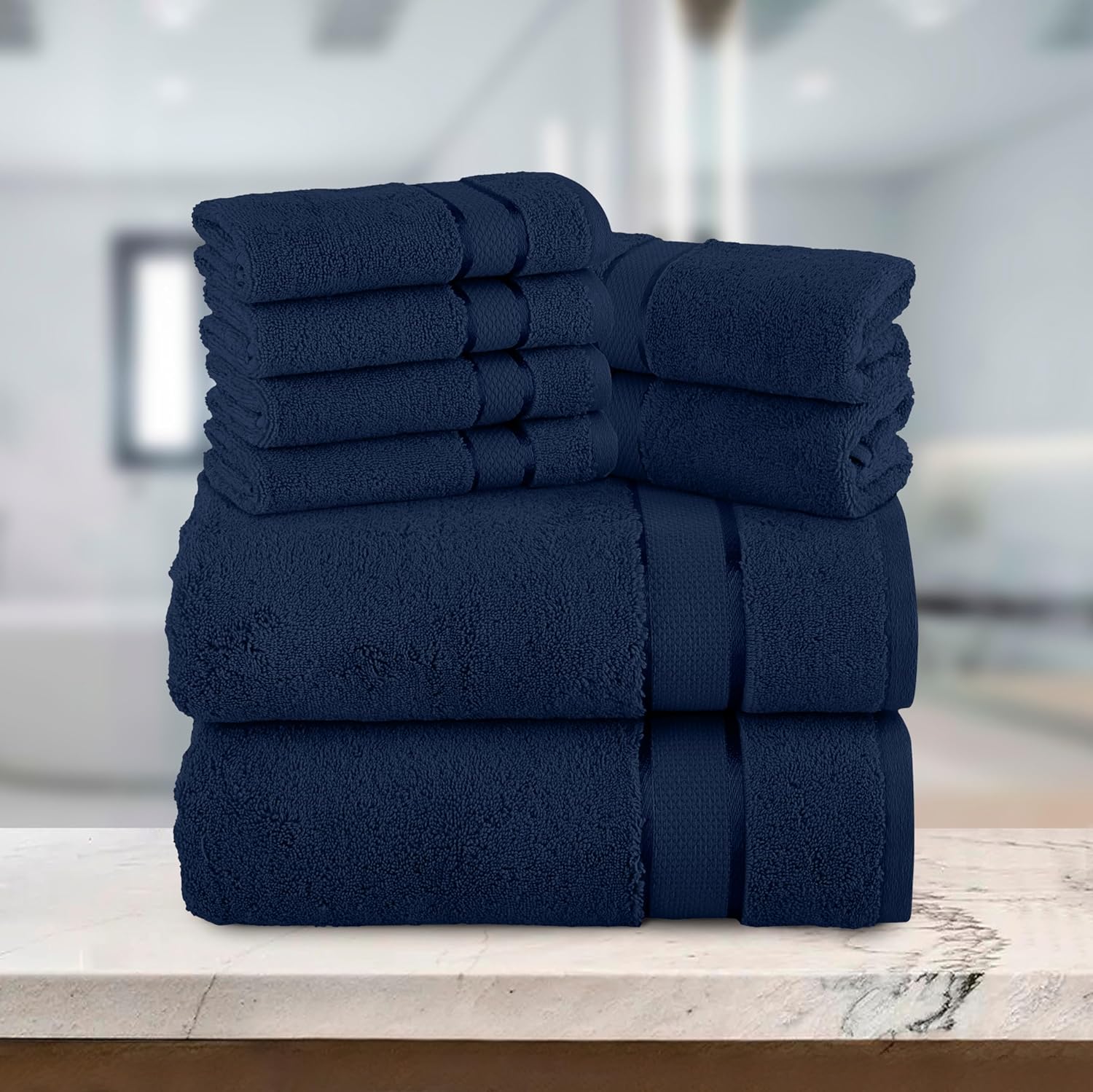 Home Labels 8 Pack Bath Towel Set Navy Blue for Kitchen and Bath - Pre